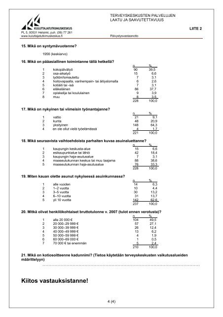 Terveyskeskuspalvelujen laatu ja saavutettavuus