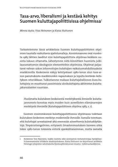 Kulutuksen politiikat arjen muovaajana - Kuluttajatutkimuskeskus