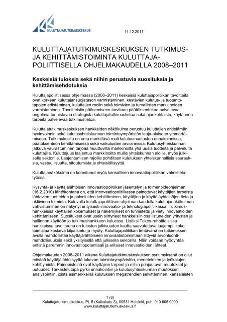 kuluttajatutkimuskeskuksen tutkimus - Kuluttajatutkimuskeskus