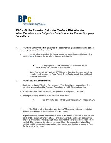 FAQs - Butler Pinkerton Calculatorâ¢âTotal Risk ... - BVMarketData