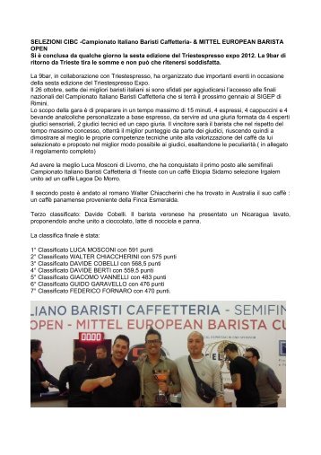 SELEZIONI CIBC -Campionato Italiano Baristi Caffetteria ... - 9bar