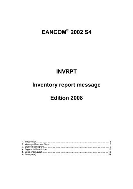 EANCOM 2002 S4 INVRPT Inventory report message Edition ... - GS1