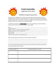 Frosh Controller 2013 Application - McMaster Engineering Society
