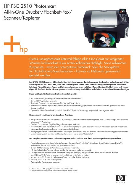 HP PSC 2510 Photosmart All-In-One Drucker/Flachbett-Fax ...