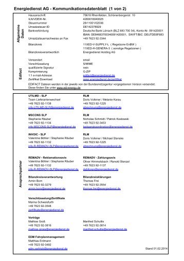 Energiedienst AG - Kommunikationsdatenblatt (1 von 2)