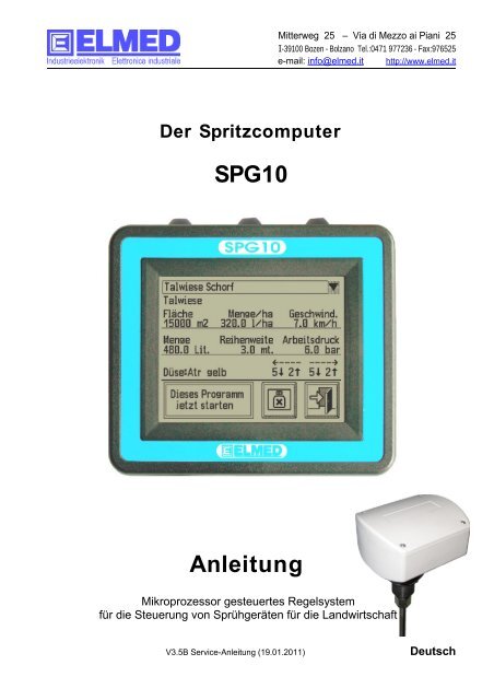Bedienungsanleitung SPG10 Spritzcomputer - elmed