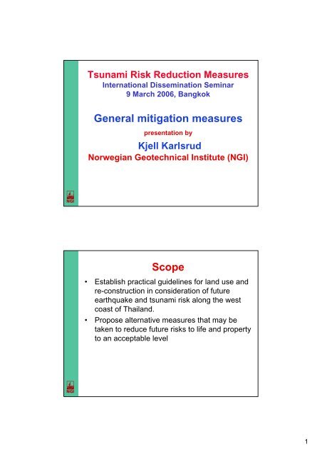 General mitigation measures Scope - CCOP