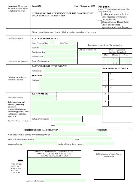 Form K20 - Land Registry