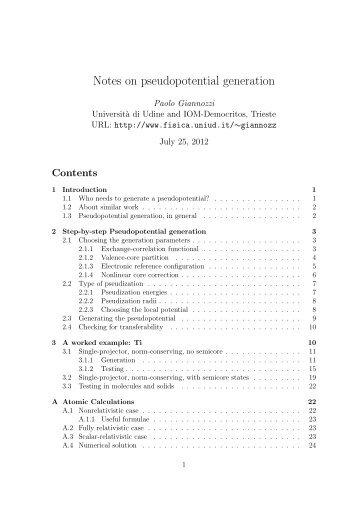 Notes on pseudopotential generation - Quantum Espresso