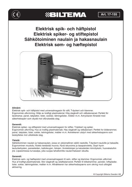 Elektrisk spik- och hÃ¤ftpistol Elektrisk spiker- og stiftepistol ... -  Biltema