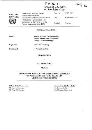 Decision on prosecution motion for testimony of witness RM ... - ICTY
