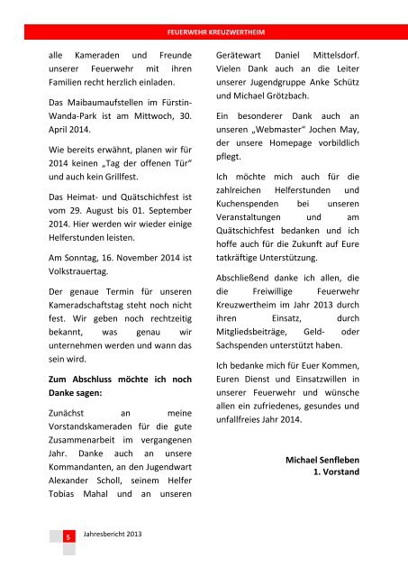 FW Kreuzwertheim Jahresbericht 2013