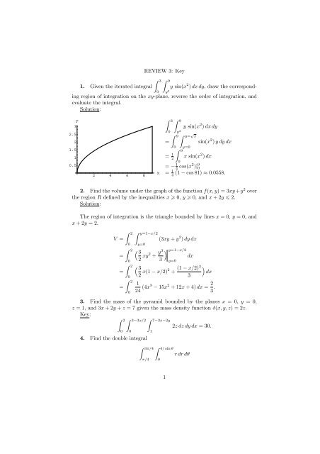 Review 3 Key 1 Given The Iterated Integral Aˆ 0 Aˆ 9 Y Sin