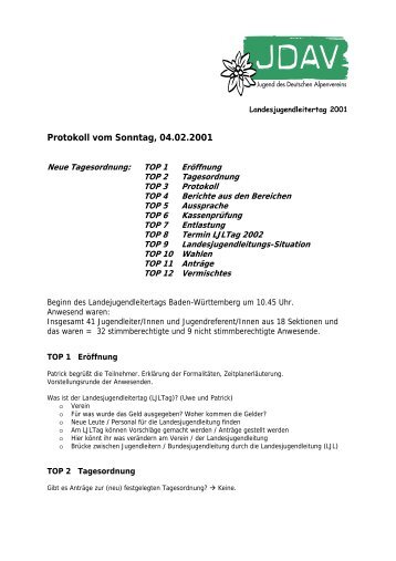 Protokoll vom Sonntag, 04.02.2001 - JDAV Baden-Württemberg