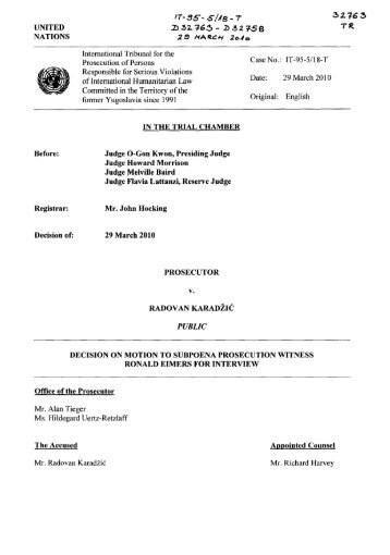 Decision on Motion to subpoena Prosecution witness Ronald ... - ICTY