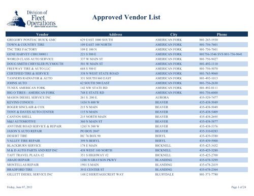Approved Vendor List - Fleet