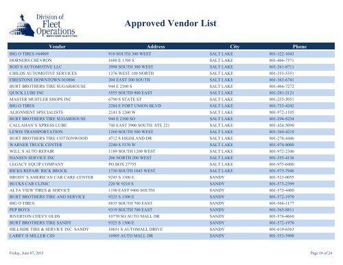 Approved Vendor List - Fleet