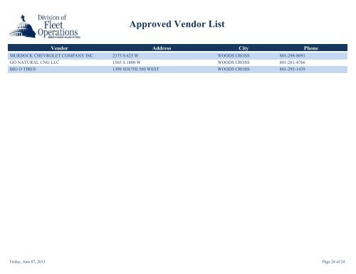 Approved Vendor List - Fleet