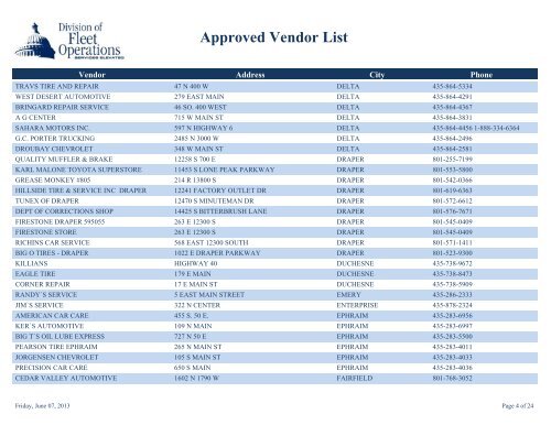 Approved Vendor List - Fleet