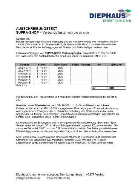 AUSSCHREIBUNGSTEXT SUPRA-SHOP - Diephaus