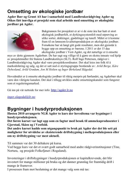 Medlemsblad nr 1 - Norsk Landbruksrådgiving Agder