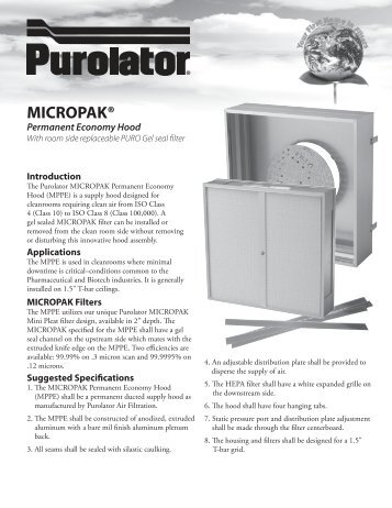 MICROPAK Permanent Economy Hood Brochure - Purolator Air ...