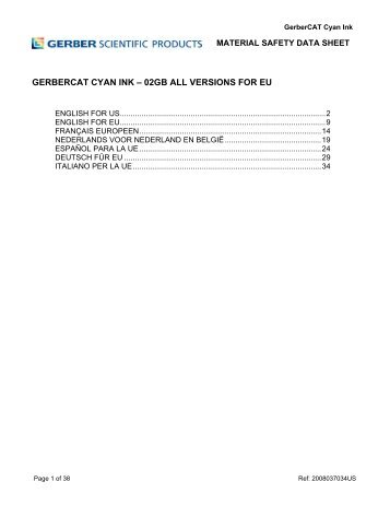 MSDS - Material Safety Data Sheet - Gerber Scientific Products