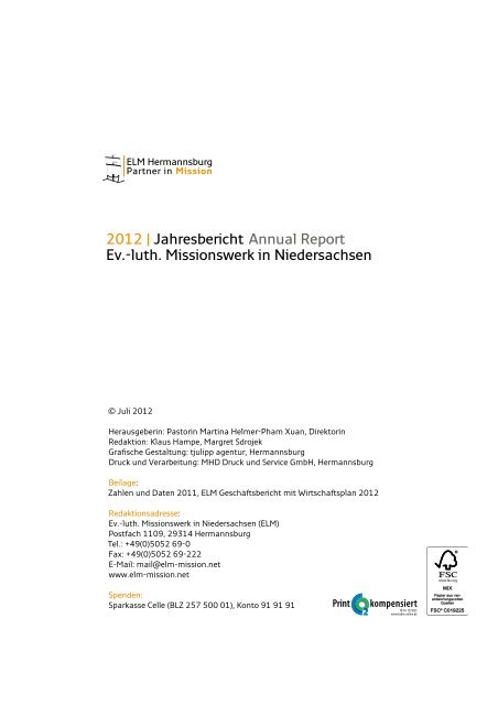 Jahresbericht 2012 - Ev.-luth. Missionswerk in Niedersachsen
