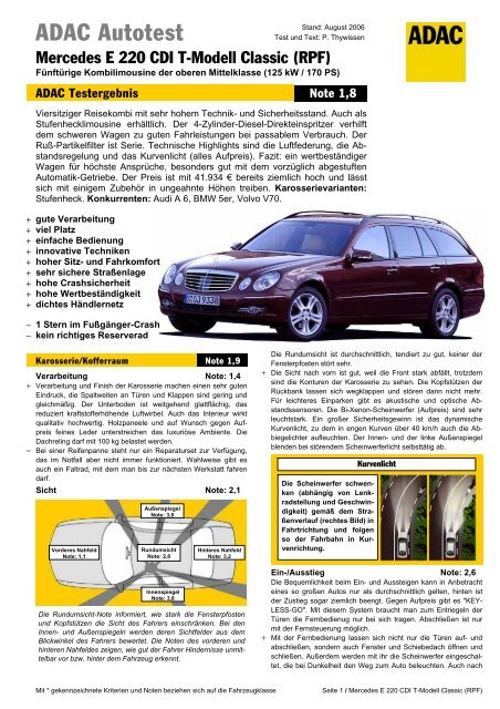Umfassender Test Mercedes E 220 Cdi T Modell Classic Adac