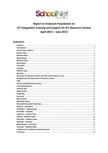 ICT Resources Centre Status Report - SchoolNet South Africa