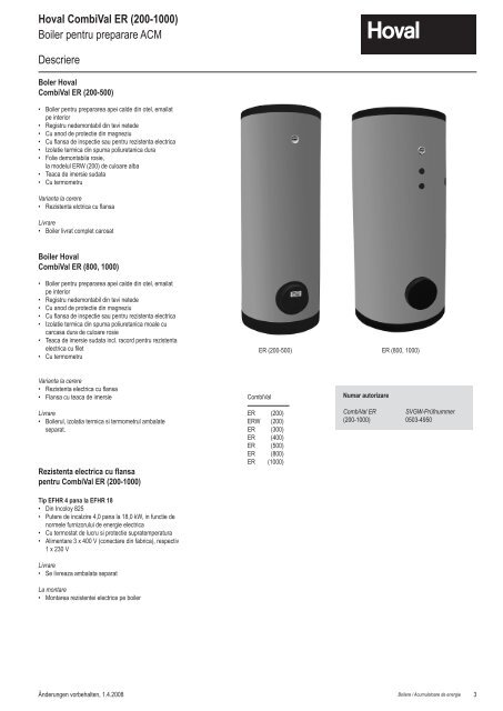 Hoval CombiVal ER (200-1000) Boiler pentru preparare ACM ...