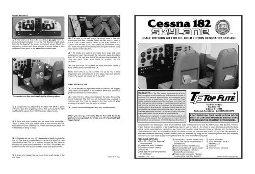 Scale Interior Kit For The Gold Edition Cessna 182 Skylane