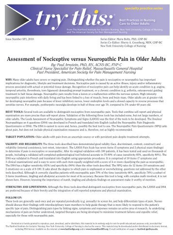 Assessment of Nociceptive versus Neuropathic Pain in Older Adults