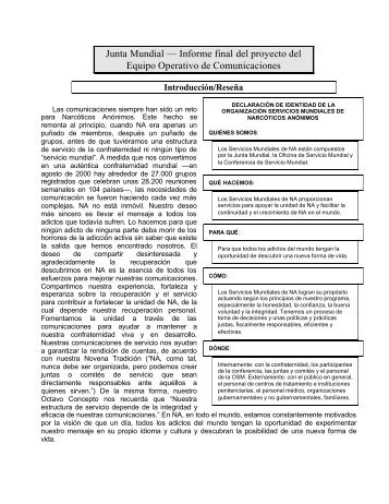 Junta Mundial â Informe final del proyecto del Equipo Operativo de ...