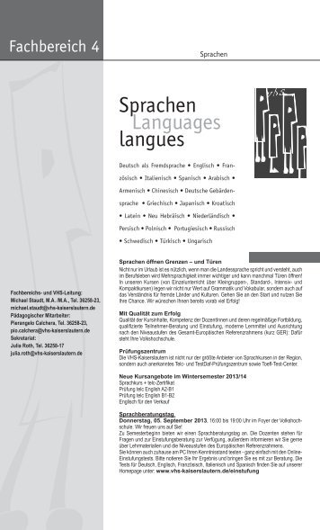 Sprachen Languages langues - VHS Kaiserslautern