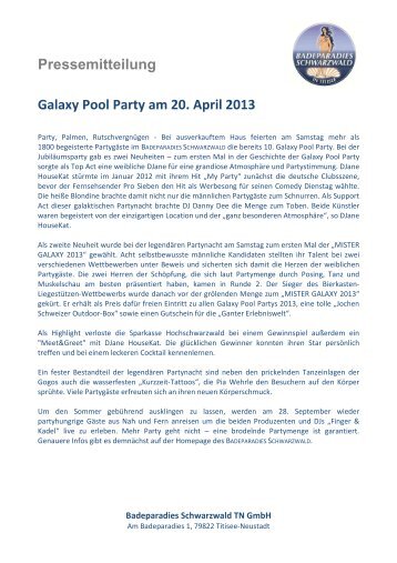 Galaxy Pool Party am 20. April - Badeparadies Schwarzwald