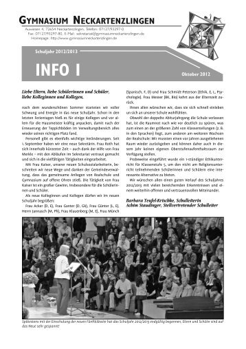 Elterninfo Oktober 2012 - des Gymnasium Neckartenzlingen