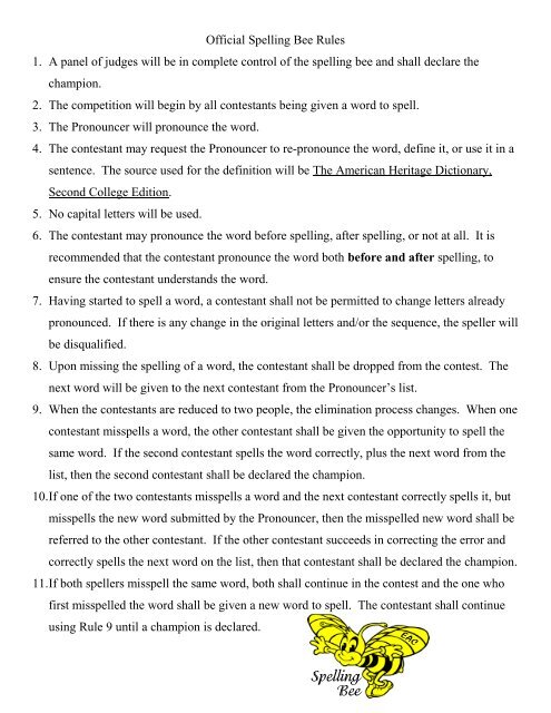 Rules For Spelling Bee Competition