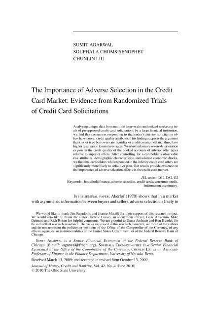 The Importance of Adverse Selection in the Credit Card Market ...