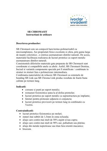 SR CHROMASIT Instructiuni de utilizare ... - Doriot Dent (Ro)