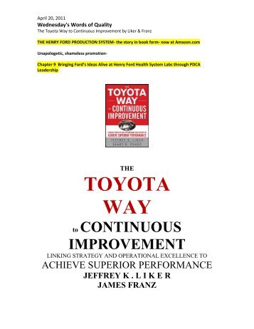 The Toyota Way to Continuous Improvement by Liker & Franz