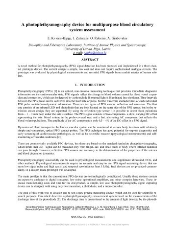 A photoplethysmography device for multipurpose blood circulatory ...