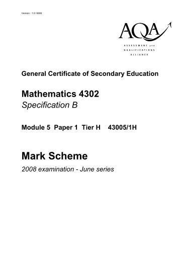 (Modular) Specification B Module 5 Paper 1 Higher Mark Scheme ...