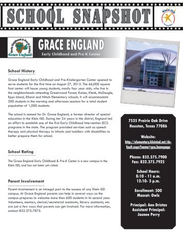 Grace England Early Childhood & Pre-K Center - Klein Independent ...