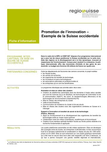 Promotion de l'innovation â Exemple de la Suisse ... - Regiosuisse