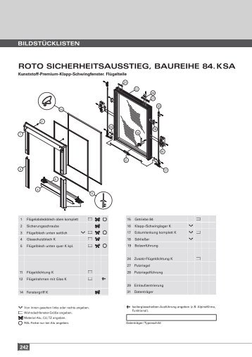 oder Bildstückliste Roto Fenster Baureihe 84. KSA - Diller Gmbh