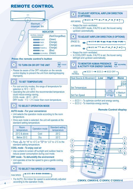 Operating Instructions Air Conditioner - Panasonic