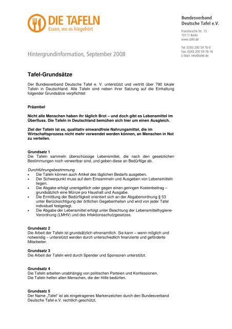 Hintergrundinformationen Tafelgrundsatze Homburger Tafel E V