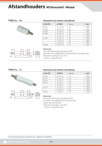 Afstandhouders M3/Kunststof - Metaal - Dijkman Elektrotechniek bv