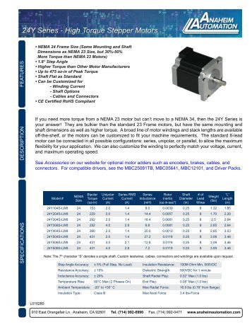 24Y Series - High Torque Stepper Motors - Anaheim Automation